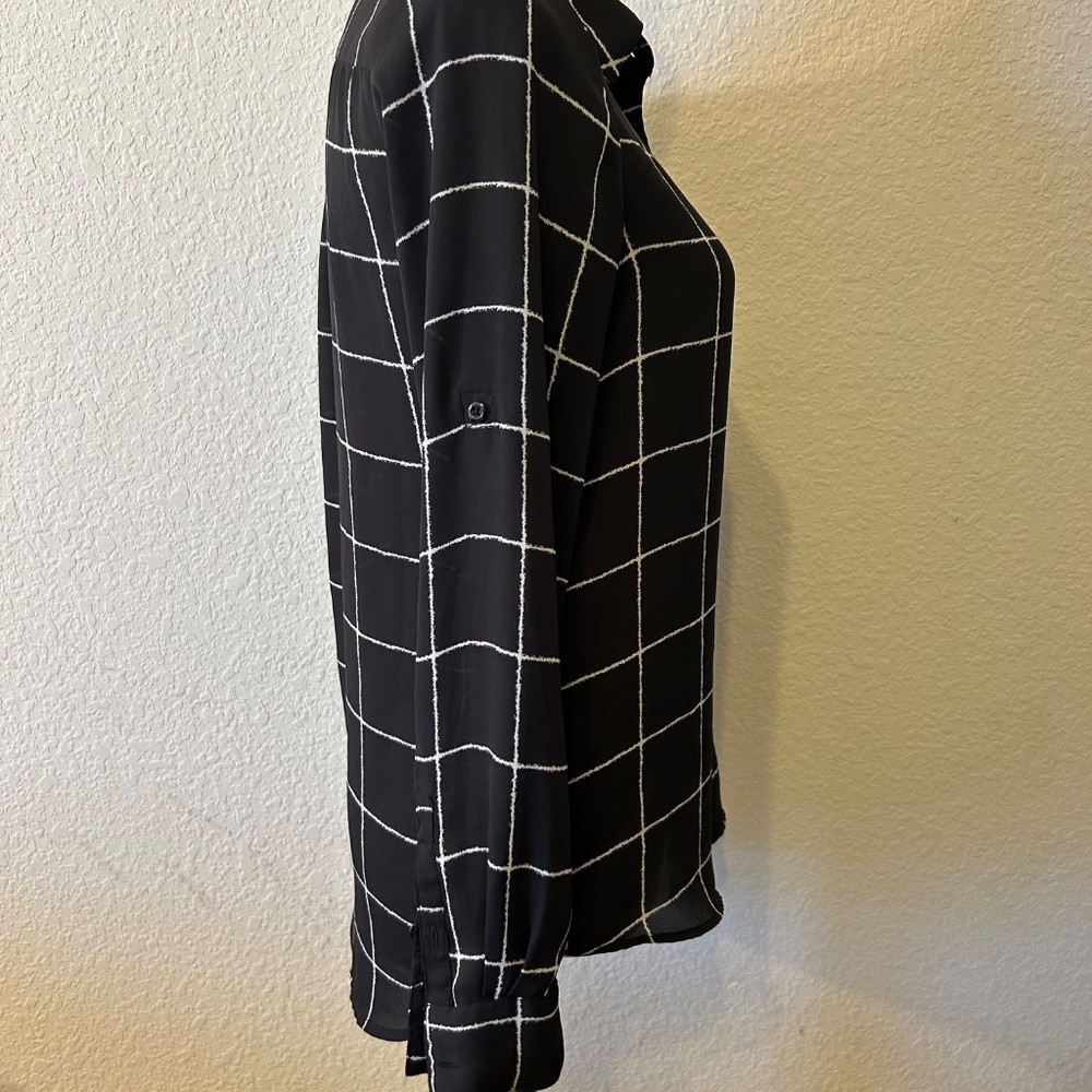 Women’s Apt 9 Essentials Black & White Checkered Long Sleeve Shirt | Size XS - Picture 2 of 11